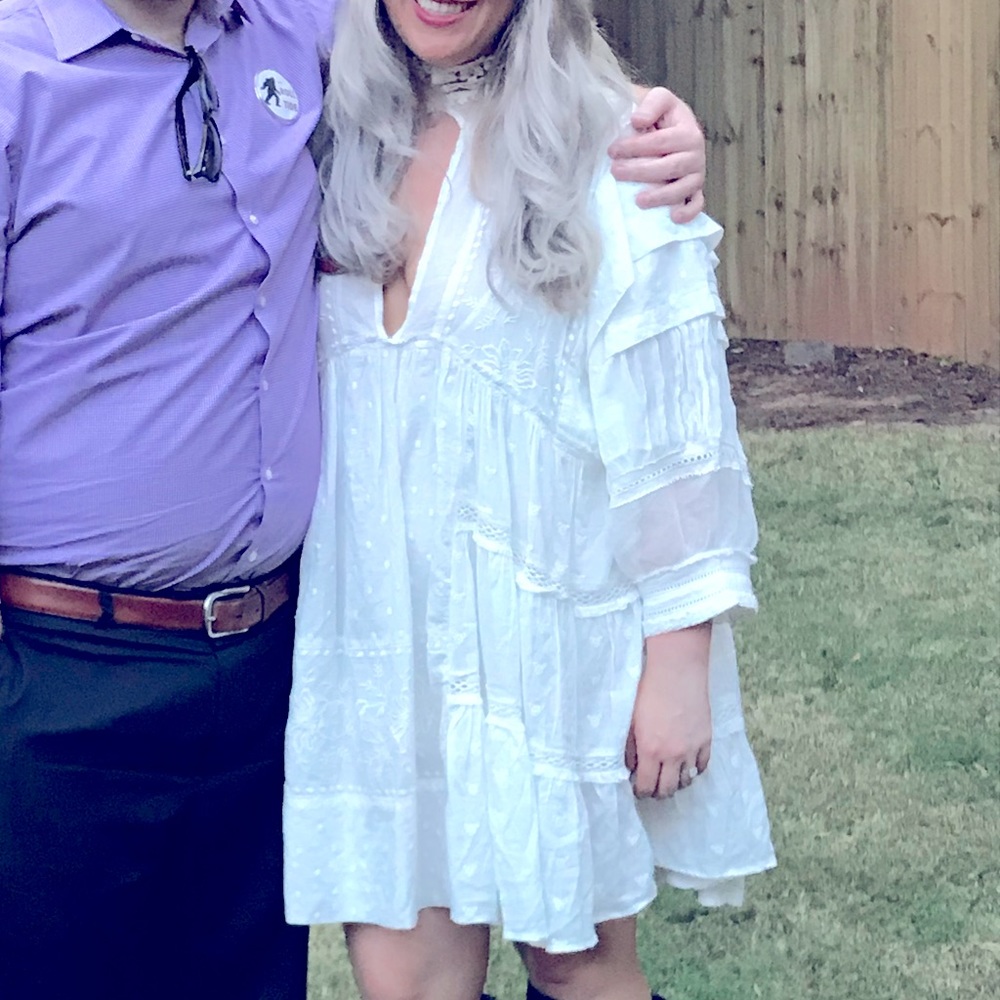 Free People Collared Mini Dress in White with Lace Detail